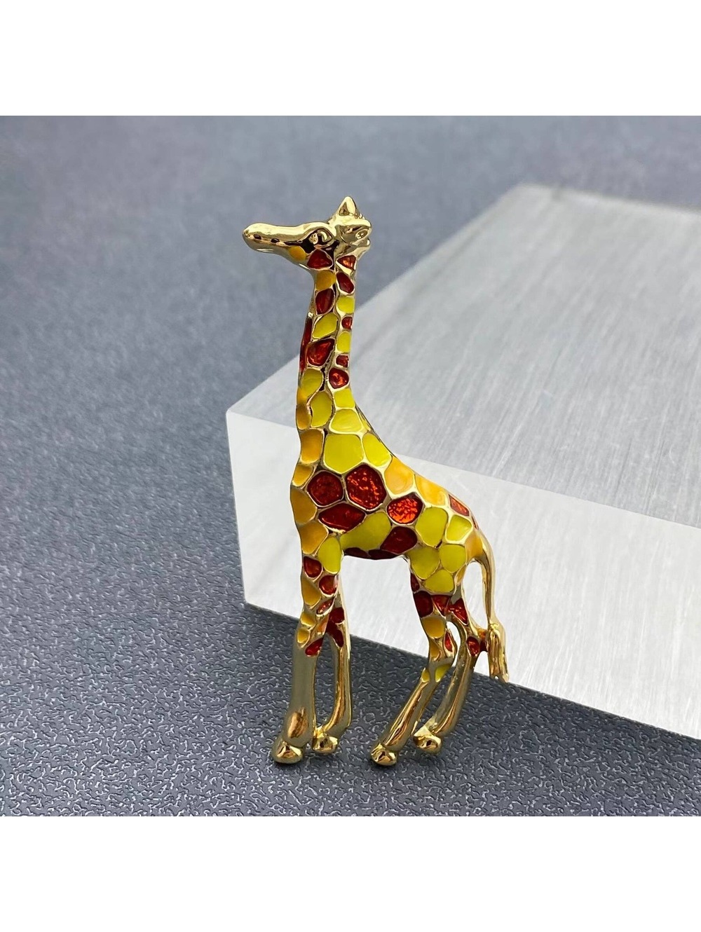 Gold Tone Giraffe Enamel Brooch Pin